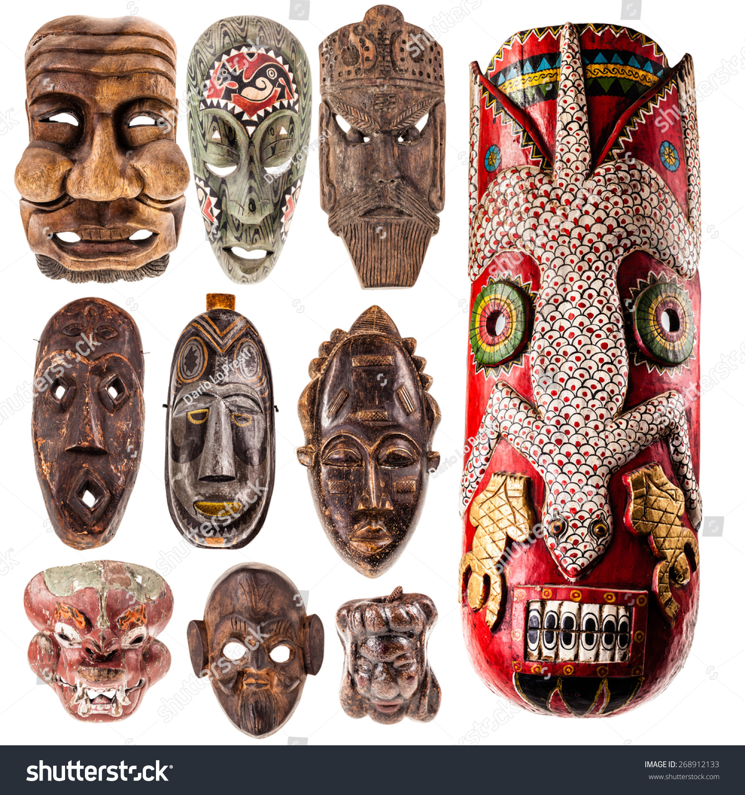 A Collection Of Different Tribal Ethnic Ancient Wooden Masks From