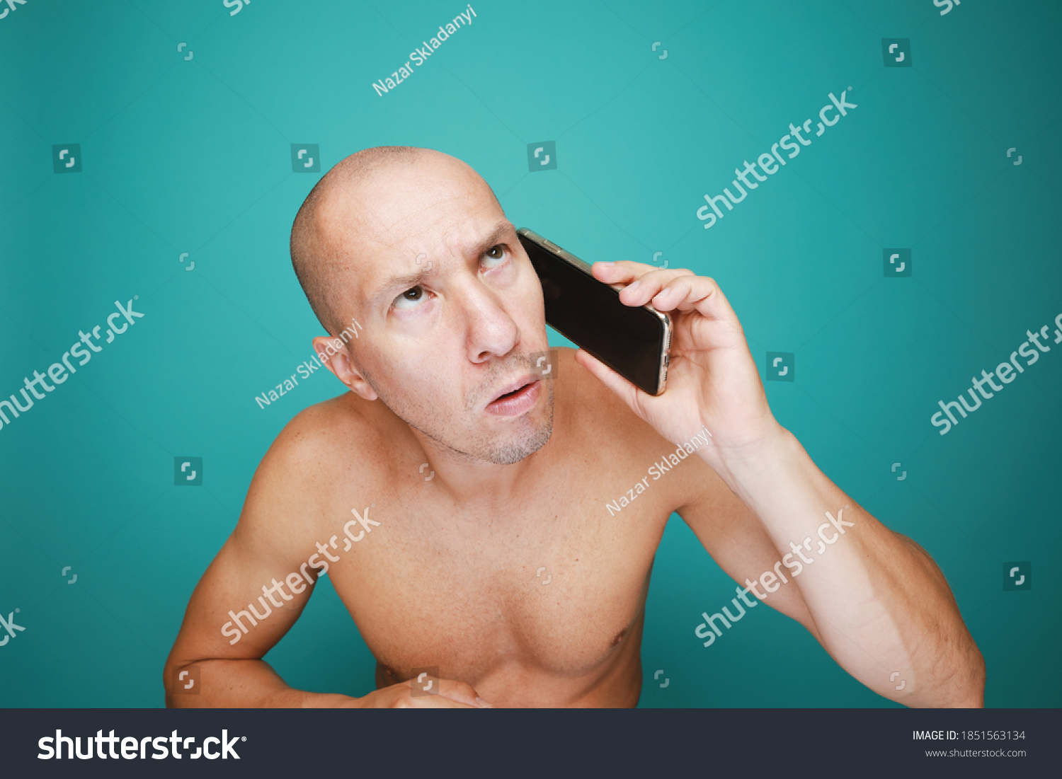 Funny Bald Naked Man Emotions Holds Stock Photo Edit Now