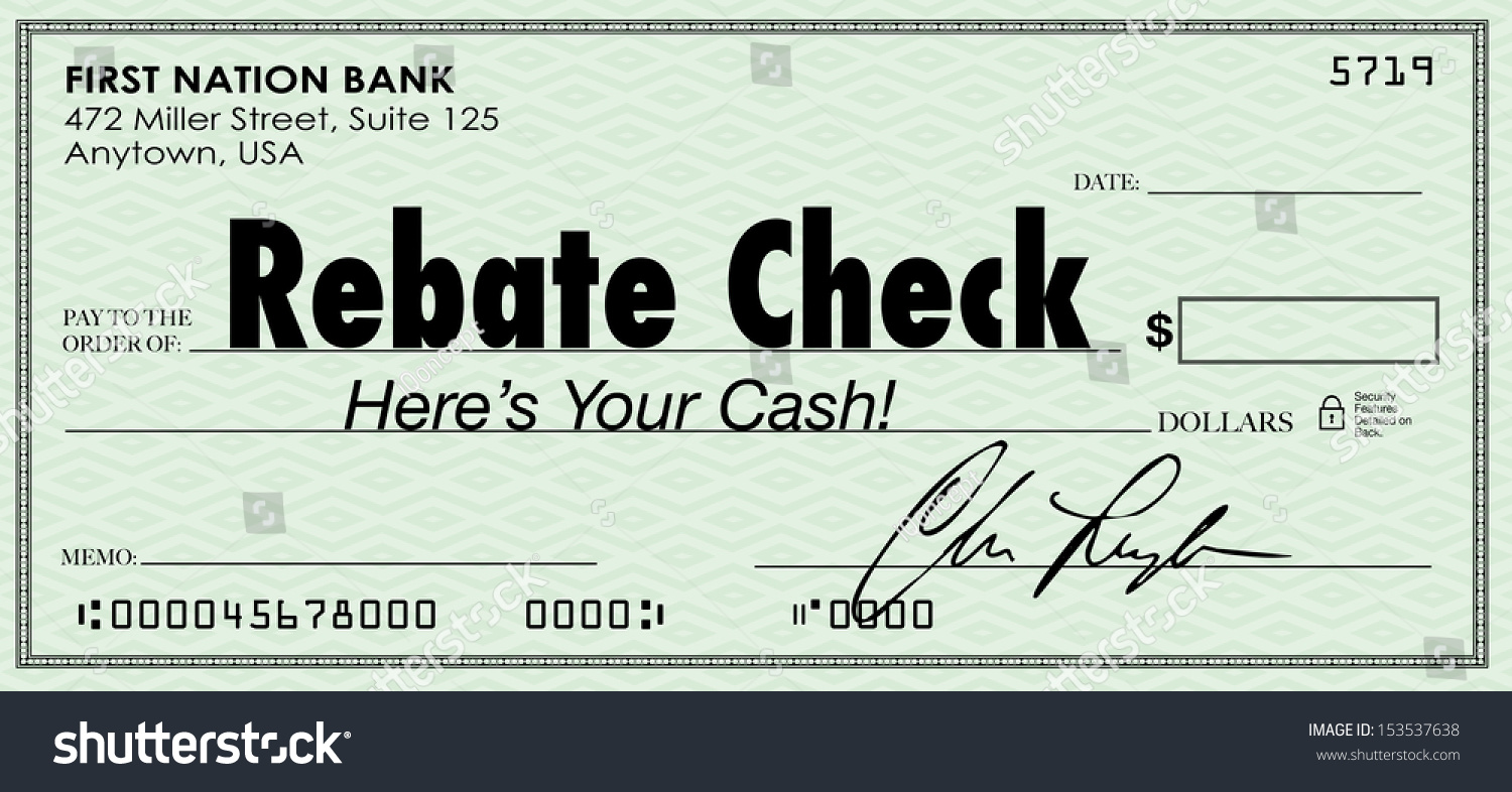 A Green Check With The Words Rebate Check To Illustrate A Special Money 