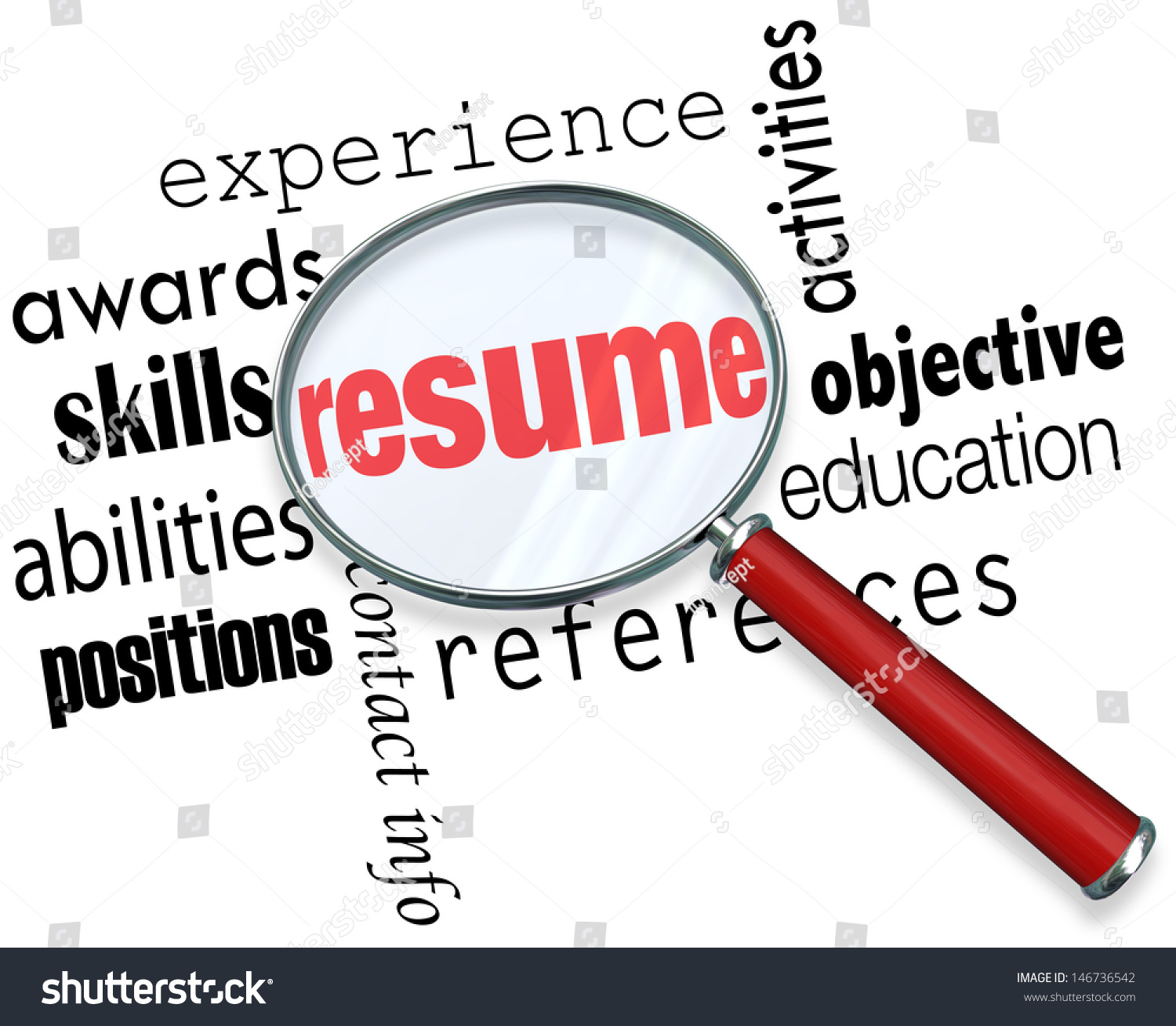 magnifying glass over word resume surrounded stock illustration 146736542