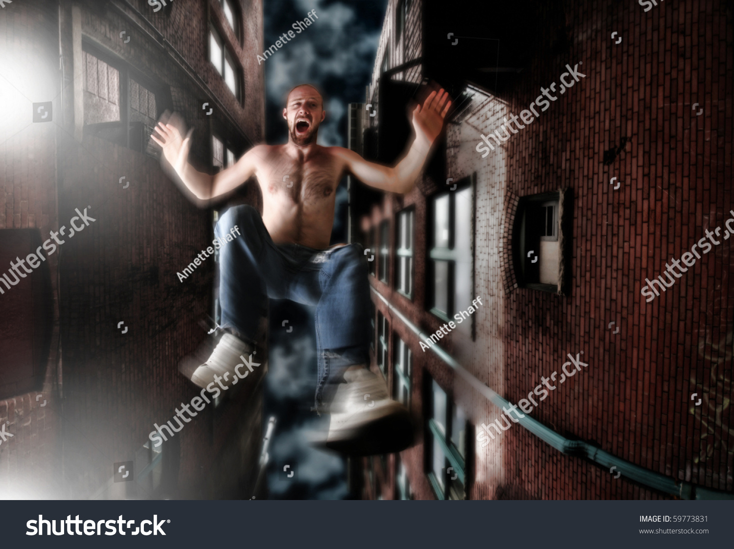A Man Falling Off The Roof Of A Building Stock Photo 59773831 Shutterstock