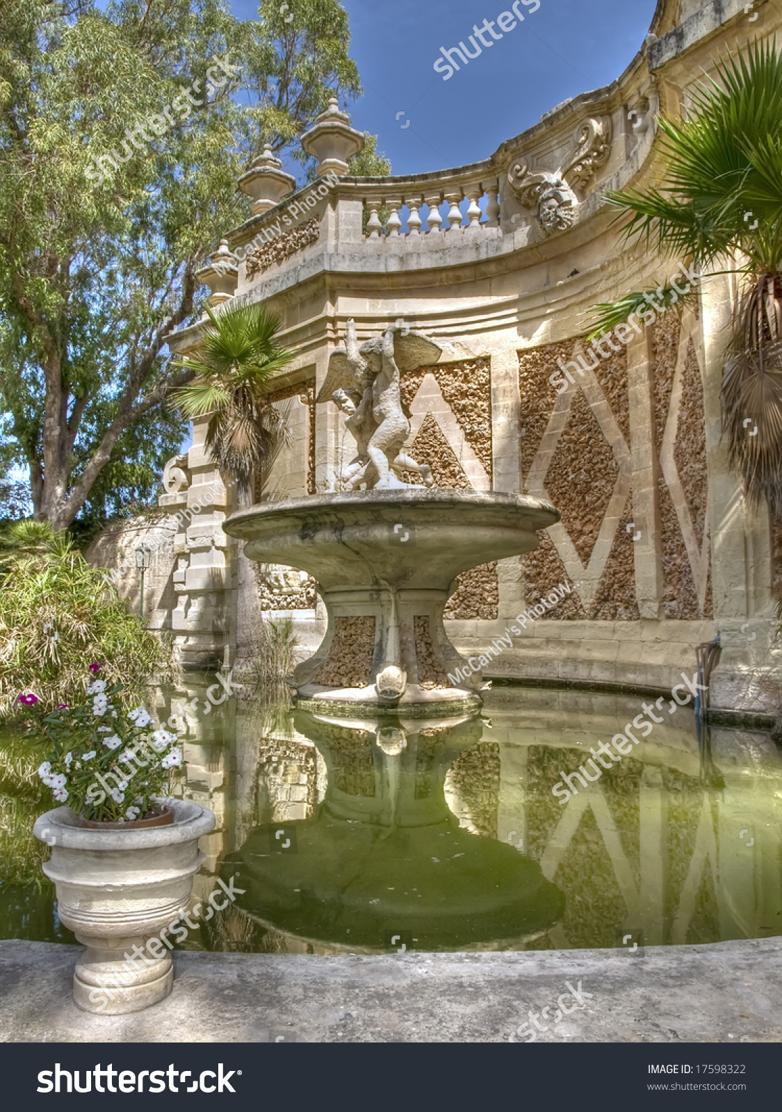 A Medieval Fountain In A Public Garden In Malta Stock Photo 17598322