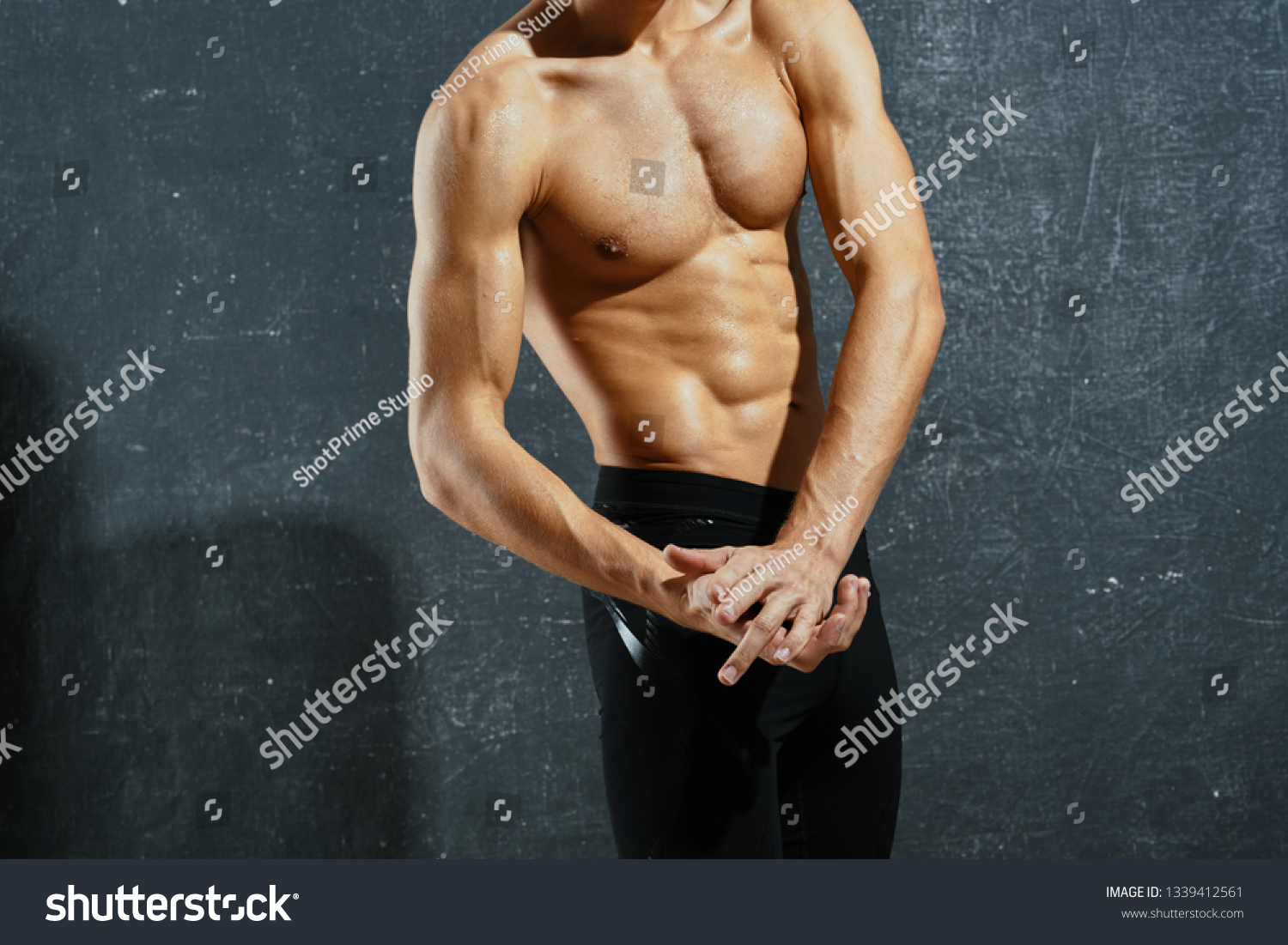 Muscular Nude Man Pumped Bodybuilder Dark Stock Photo Edit Now 1339412561