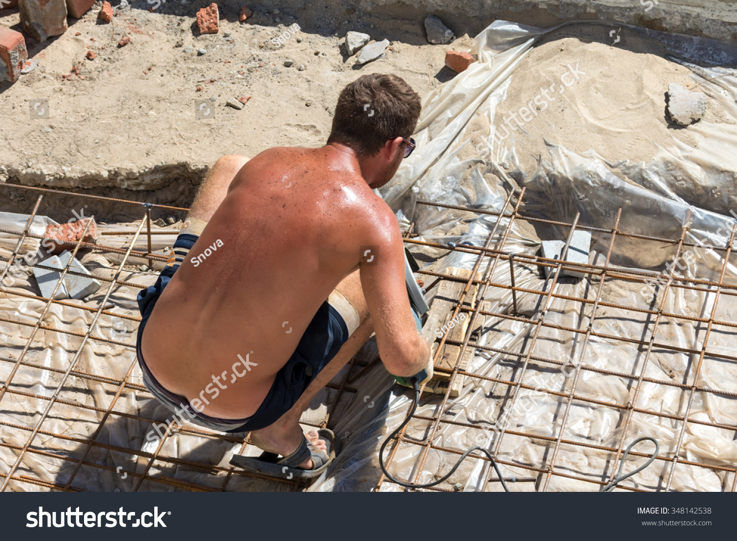 Naked Worker Angle Grinder On Construction Stock Photo Edit Now