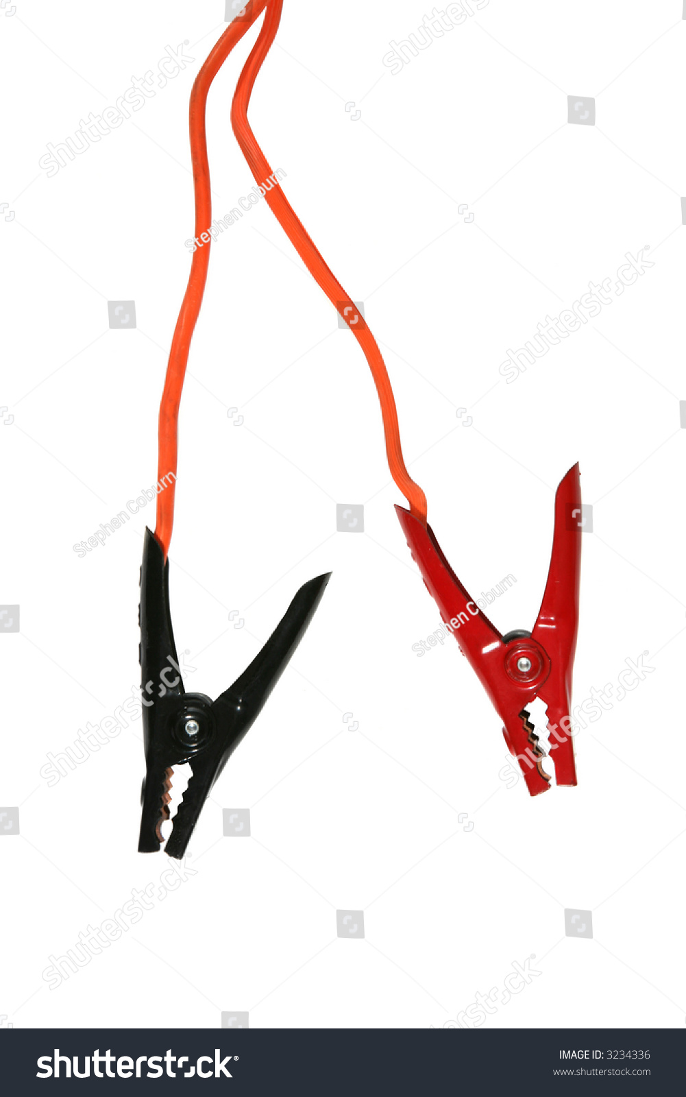 A Pair Of Jumper Cables Isolated Over White, Positive And Negative