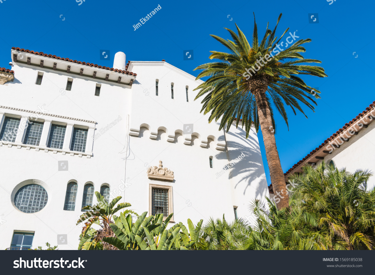 Palm Tree Historic White Spanish Colonial Stock Photo 1569185038