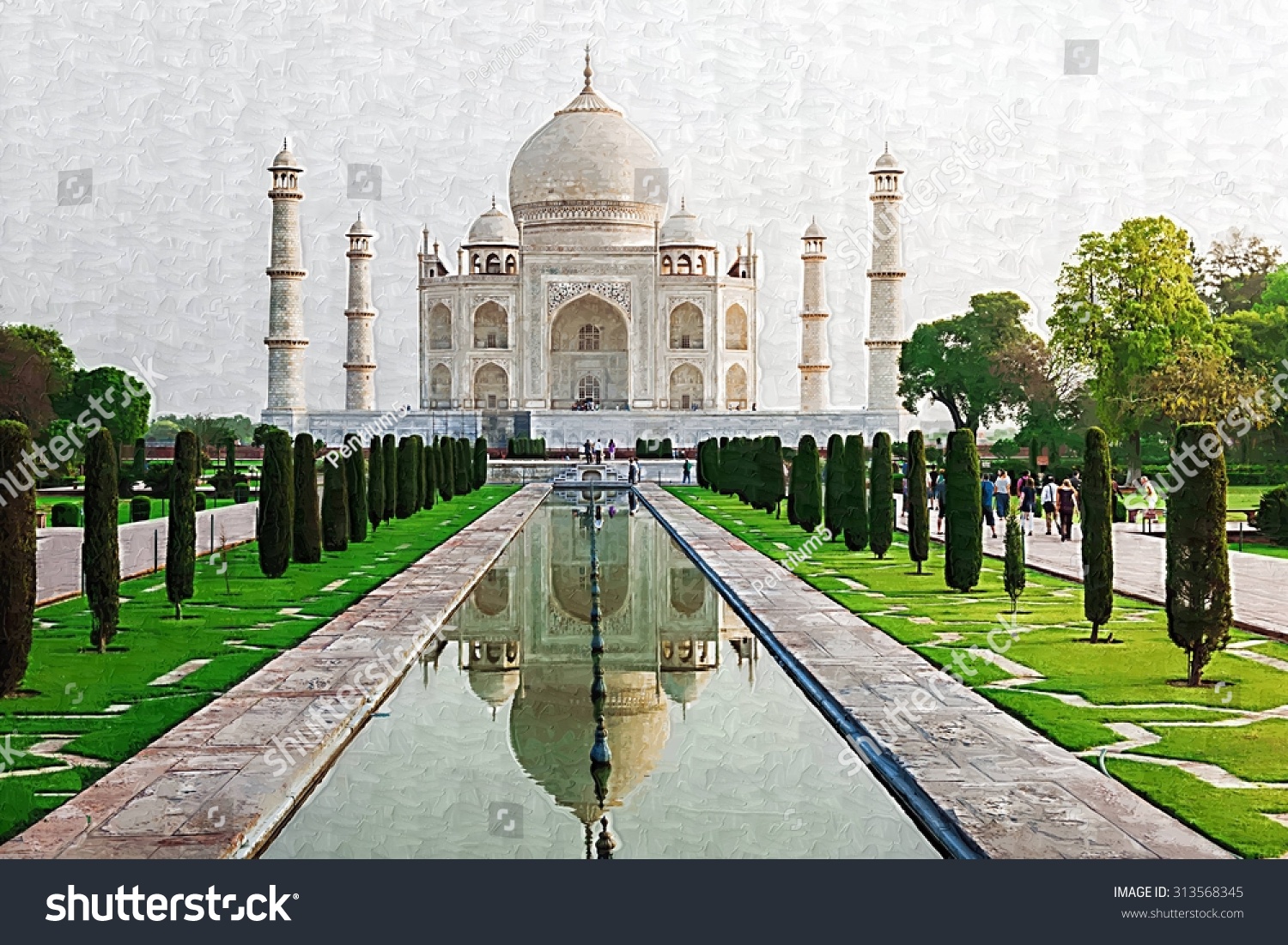 A Perspective View On Taj Mahal With Reflection In Water Stock Photo