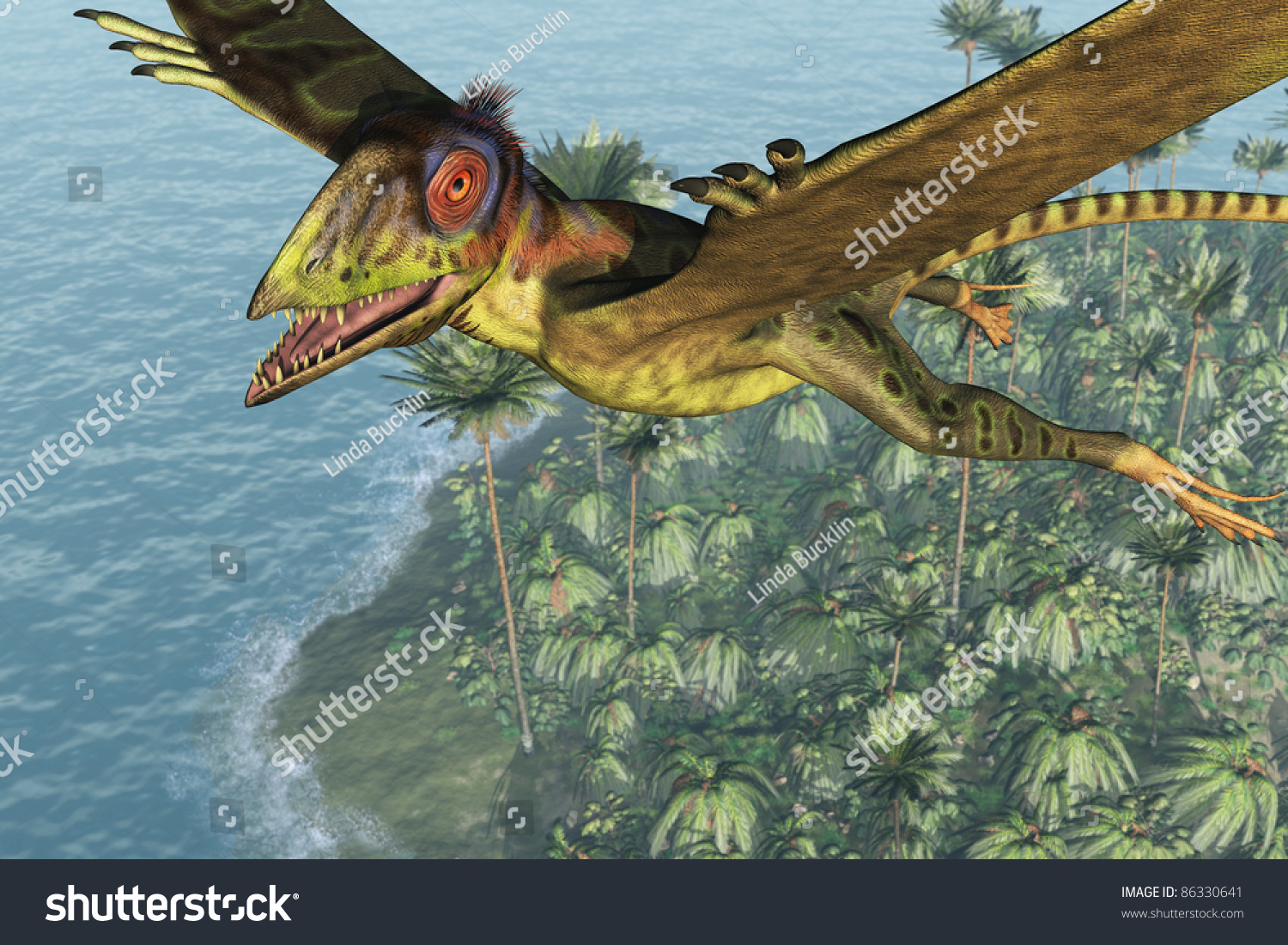 A Peteinosaurus Dinosaur Soars Skyward Above The Sea 3d Render With