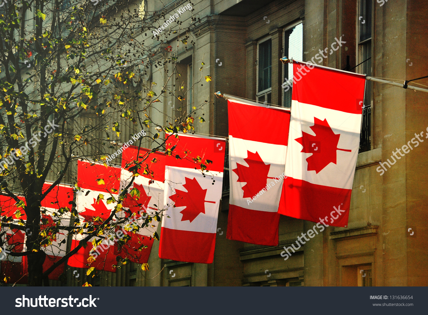 A Row Of Canadian Flags Outside Canada House In Trafalgar