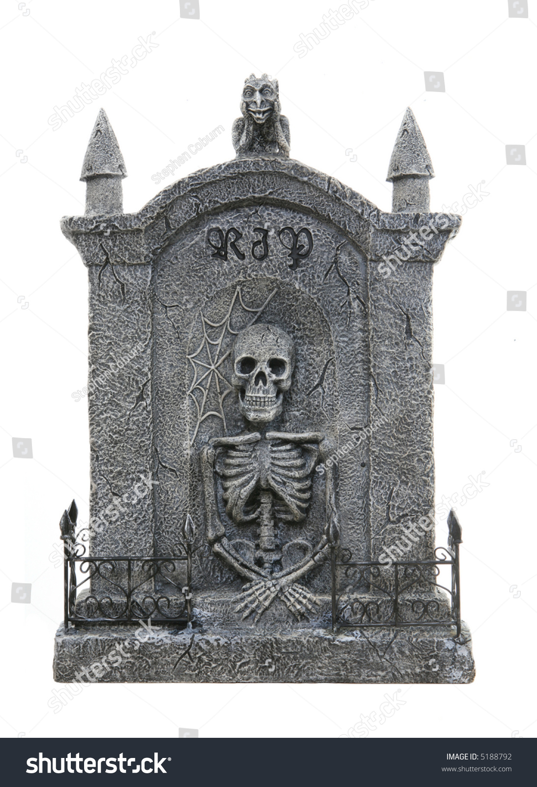 Scary Halloween Tombstone Isolated Over White Stock Photo 5188792