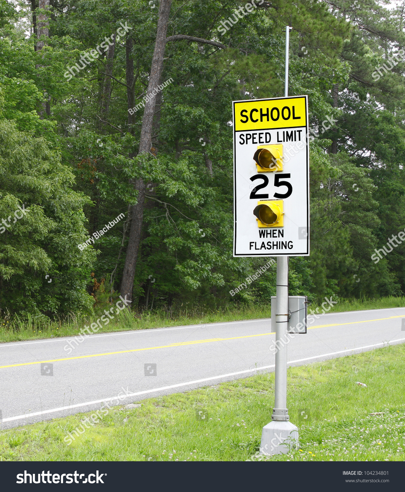 School Speed Limit Sign Flashing Lights Stock Photo 104234801