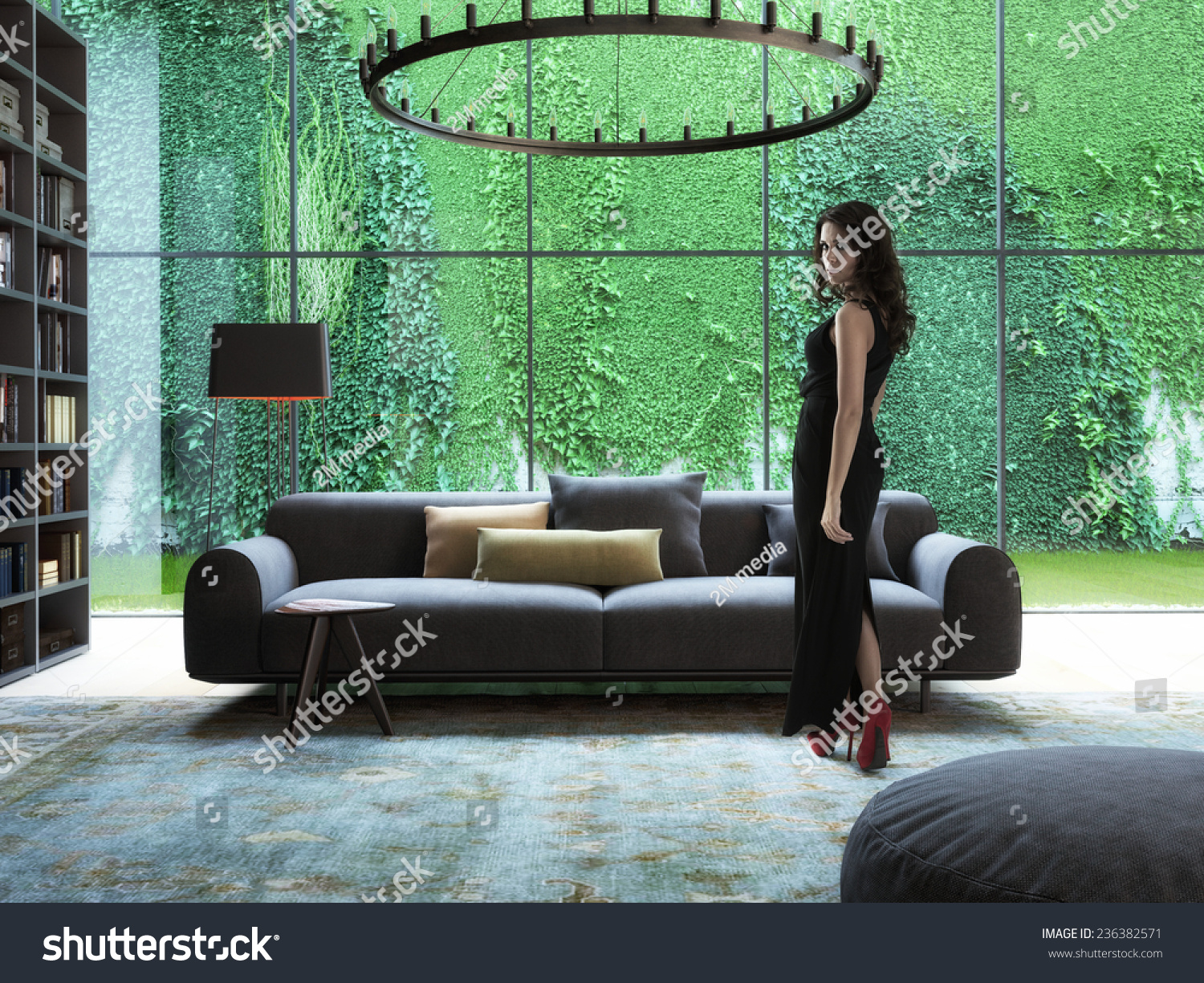 A Sexy Modern Woman In Interior. 3d Rendering Stock Photo 236382571