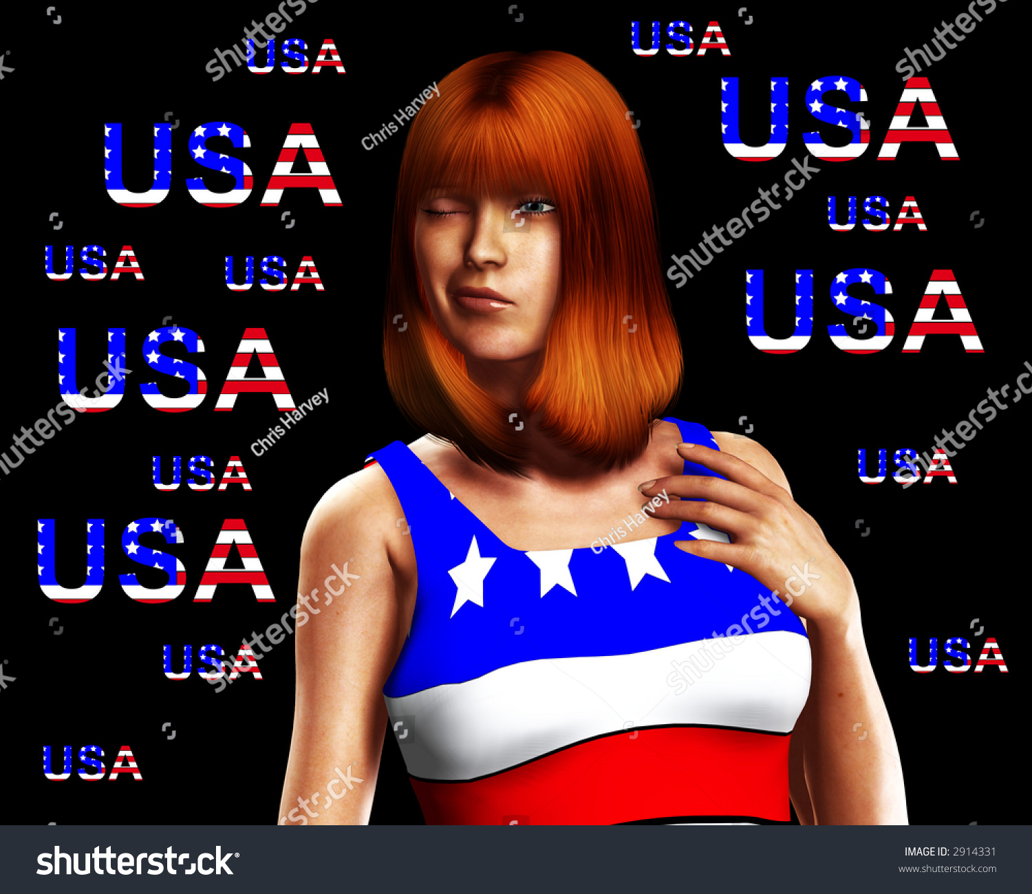 A Sexy Women With A Usa Flag Top, A Great Image For Patriotic Americans