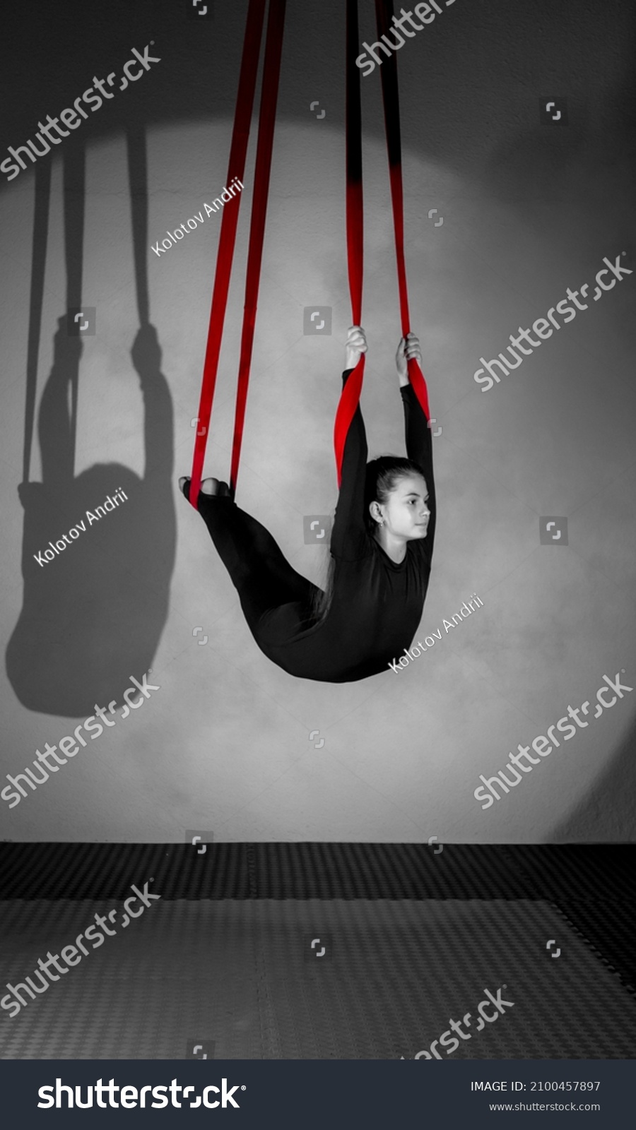 Slender Brunette Girlan Air Acrobat Red Stock Photo 2100457897