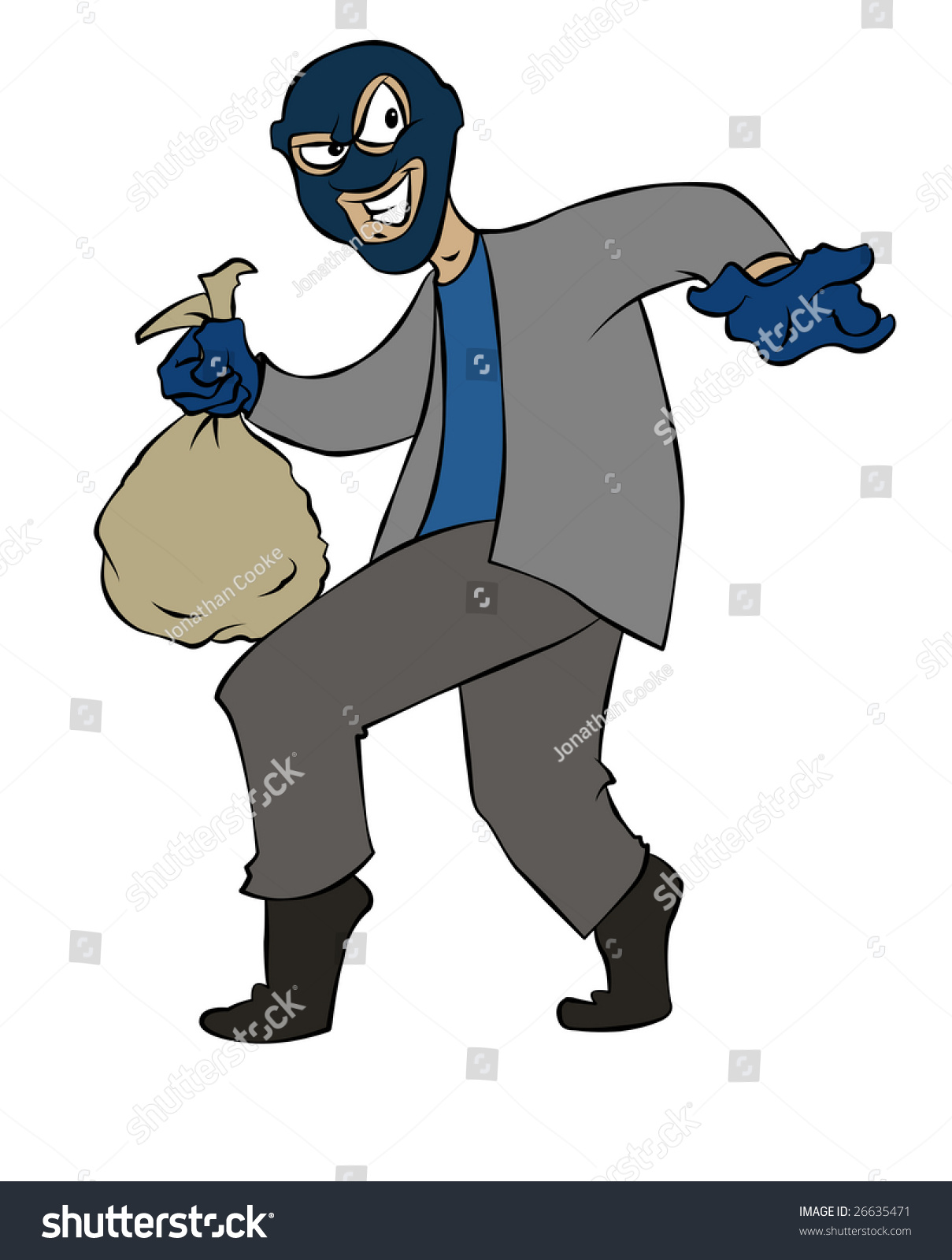 A Sneaky Cartoon Thief Making Off With Some Loot. Stock Photo 26635471
