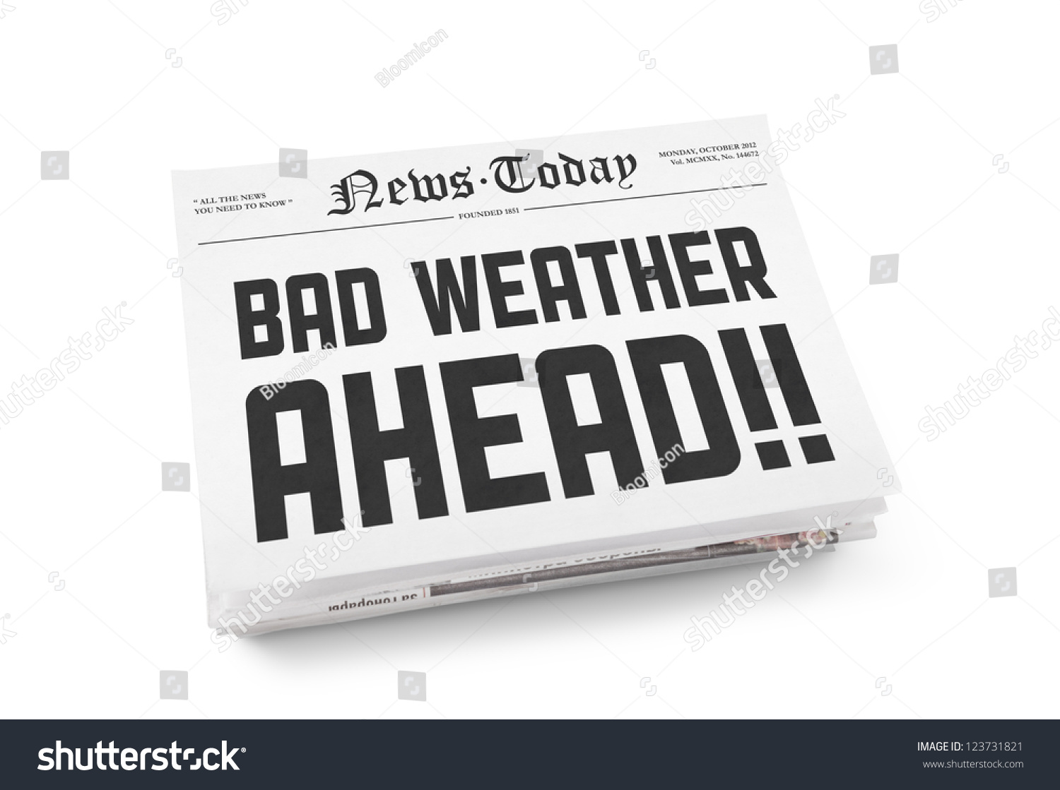 a-stack-of-newspapers-with-headline-sign-bad-weather-ahead-isolated