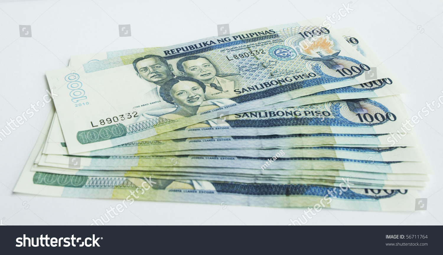 A Stack Of One Thousands Peso Of Philippines Banknote, Money. Stock 