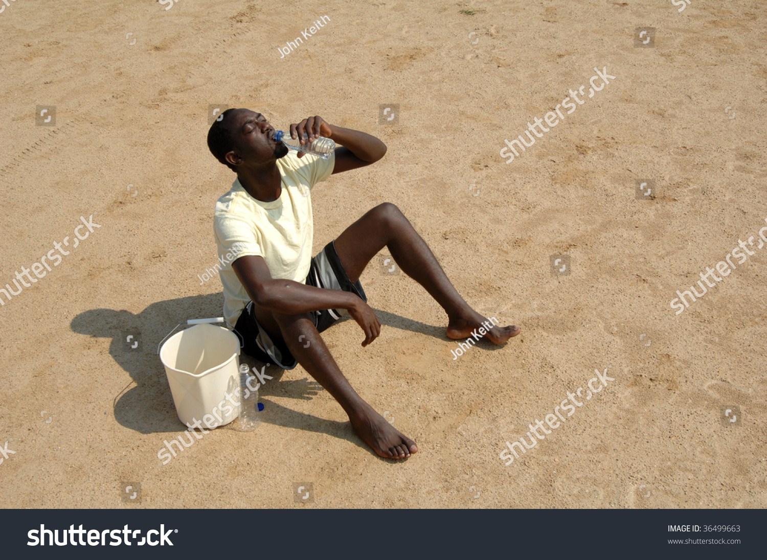 Thirsty Man Sits Drinks Water Bottle Stock Photo 36499663 Shutterstock