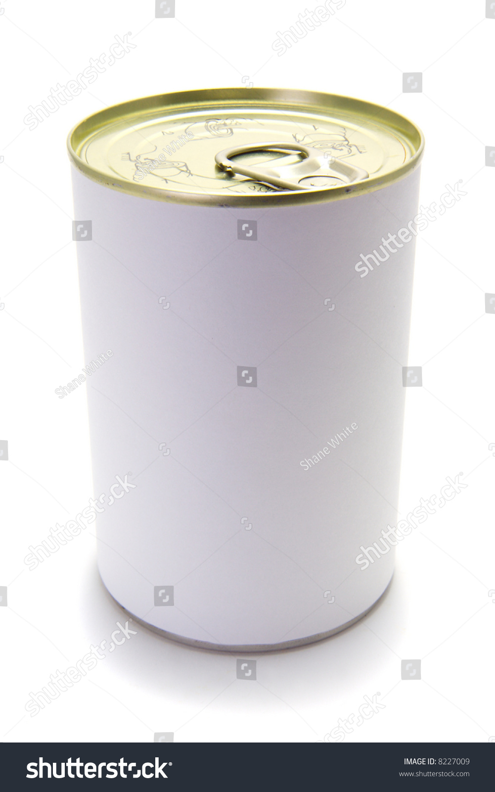 A Tin Food Can On A White Background With A Blank Label Stock Photo