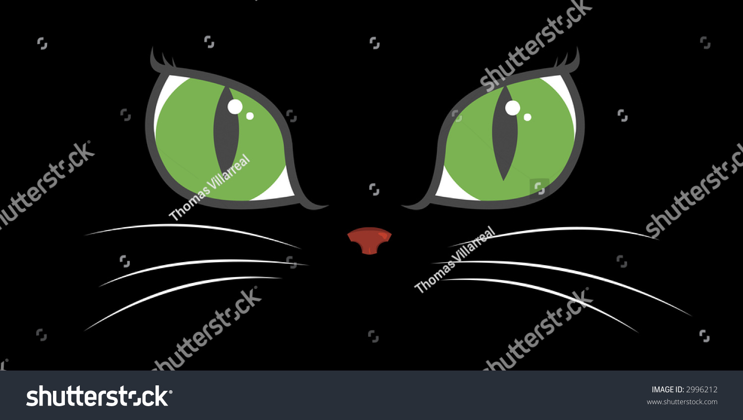 A Vector Illustration Of A Black Cat With Green Eyes. - 2996212