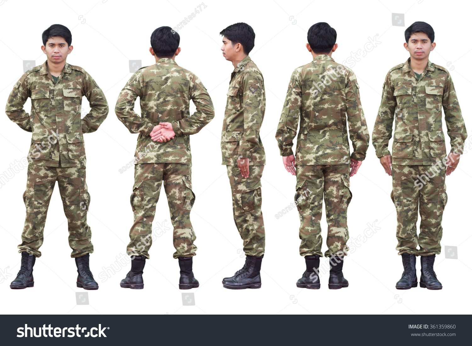 A Yellow Military Uniform. Military Posture By Standing Straight And