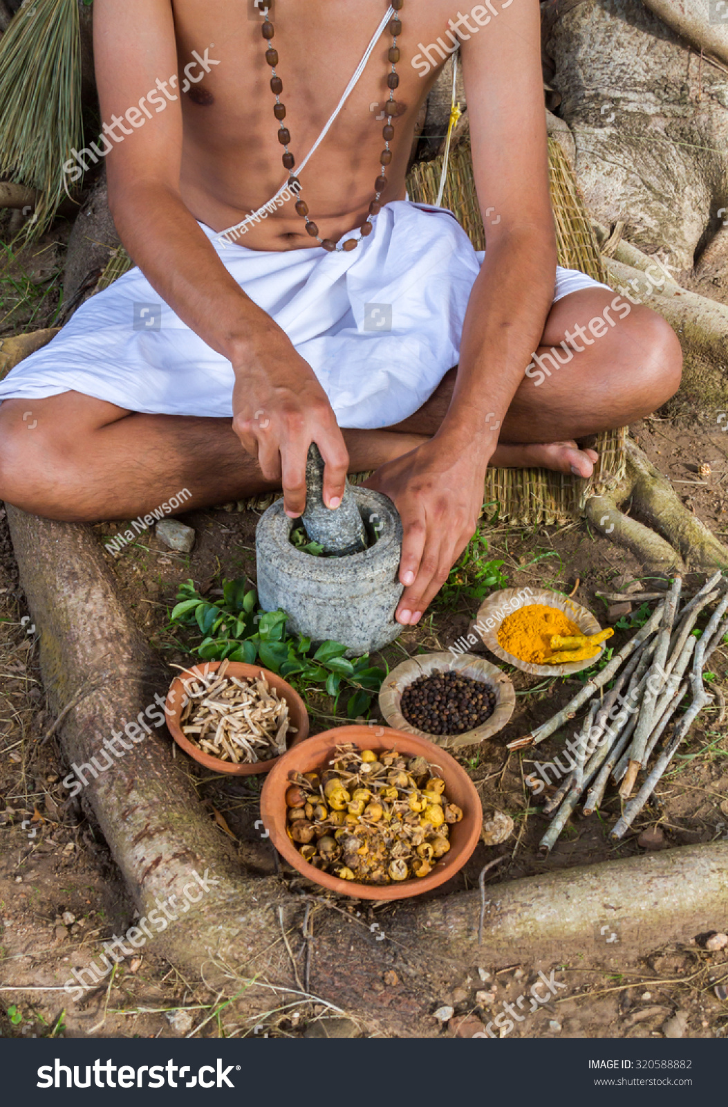 Young Man Preparing Ayurvedic Medicine Traditional Stock Photo ...