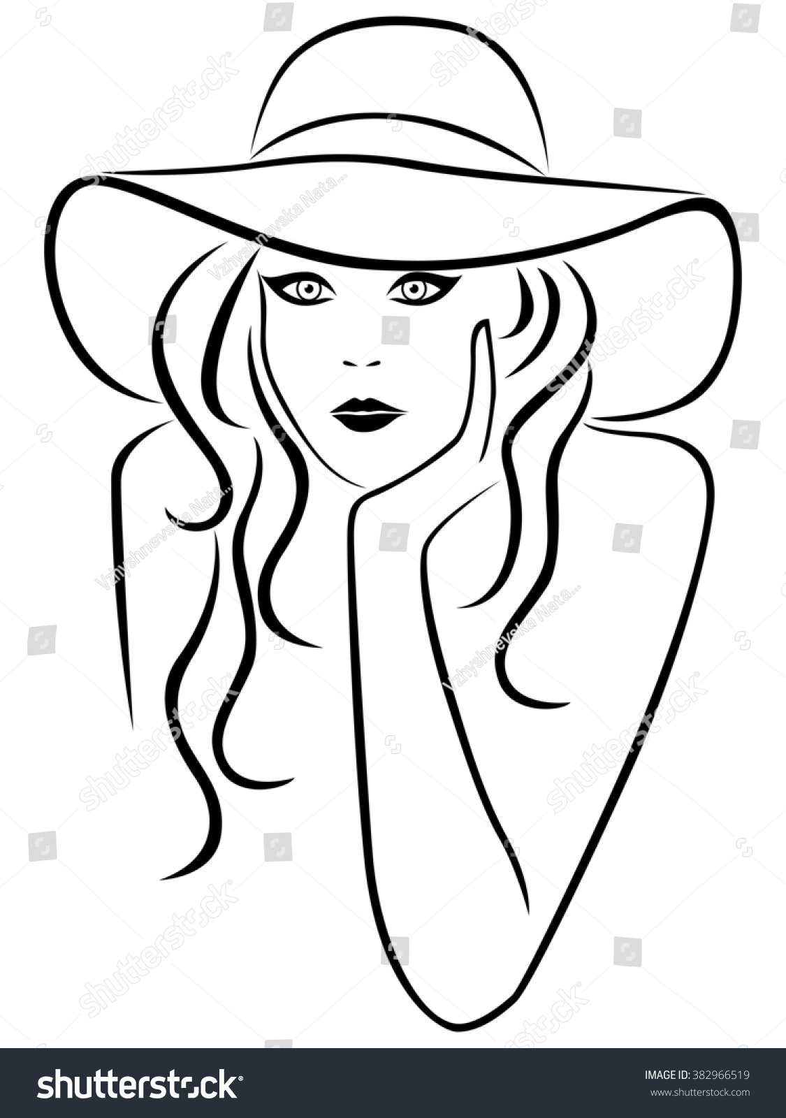 Abstract Beautiful Young Women Portrait In A Hat With Wide