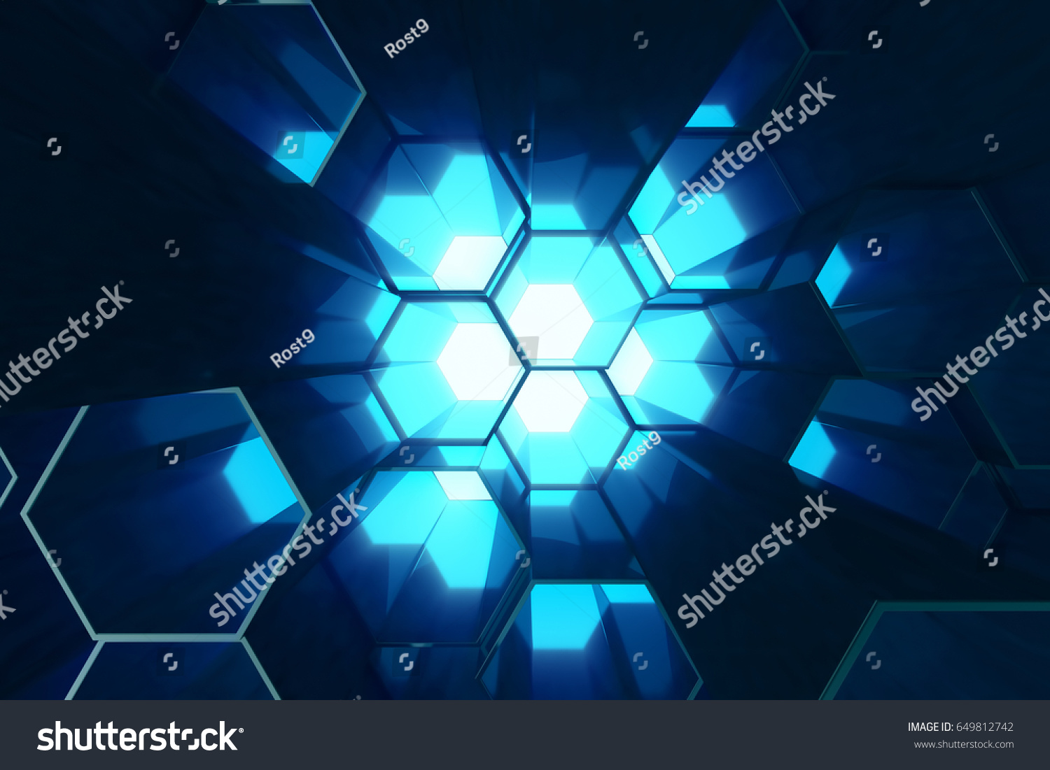 Abstract Blue Futuristic Surface Hexagon Pattern Stock Illustration