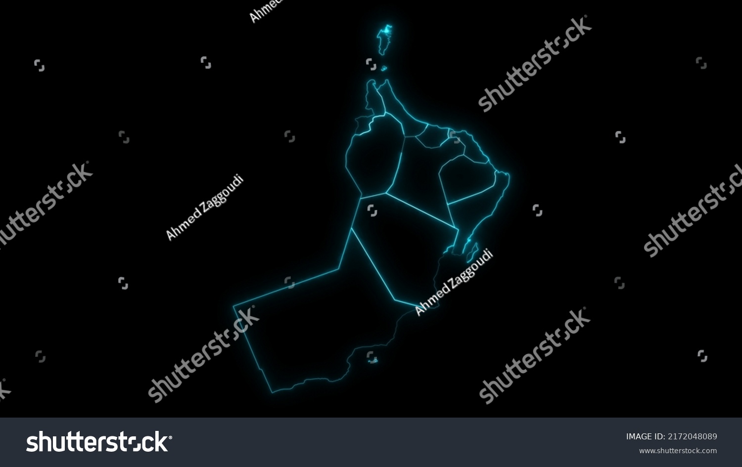 Abstract Map Outline Oman Governorates Glowing Stock Illustration