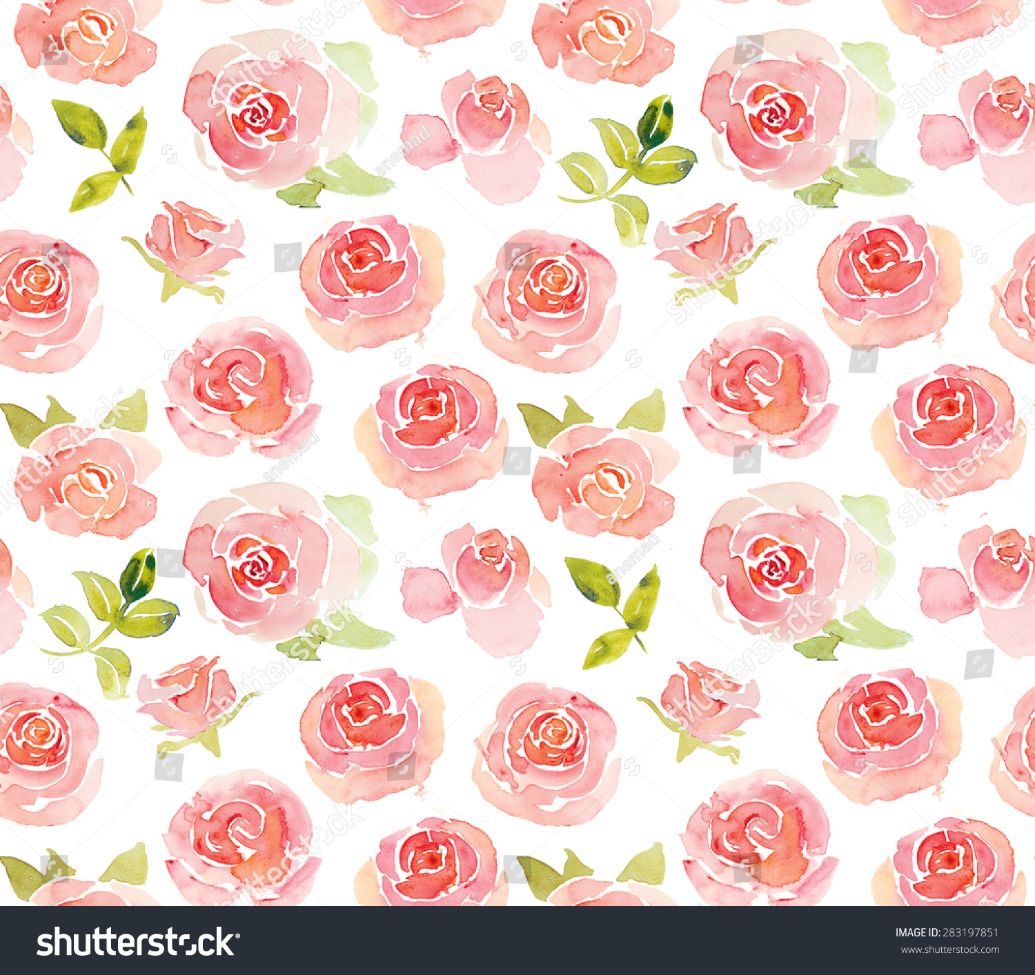 Abstract Pink Roses Flower Watercolor Seamless Stock Illustration