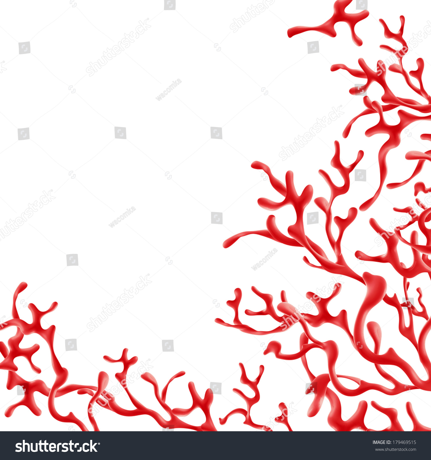 Abstract Red Coral Branch, Isolated Corner Design Element, 3d Liquid 