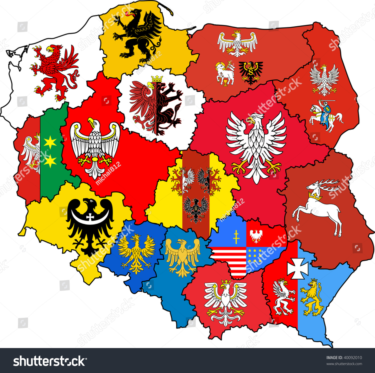 Administration Map Of Polish Voivodeships With Their Coat Of Arms Stock ...