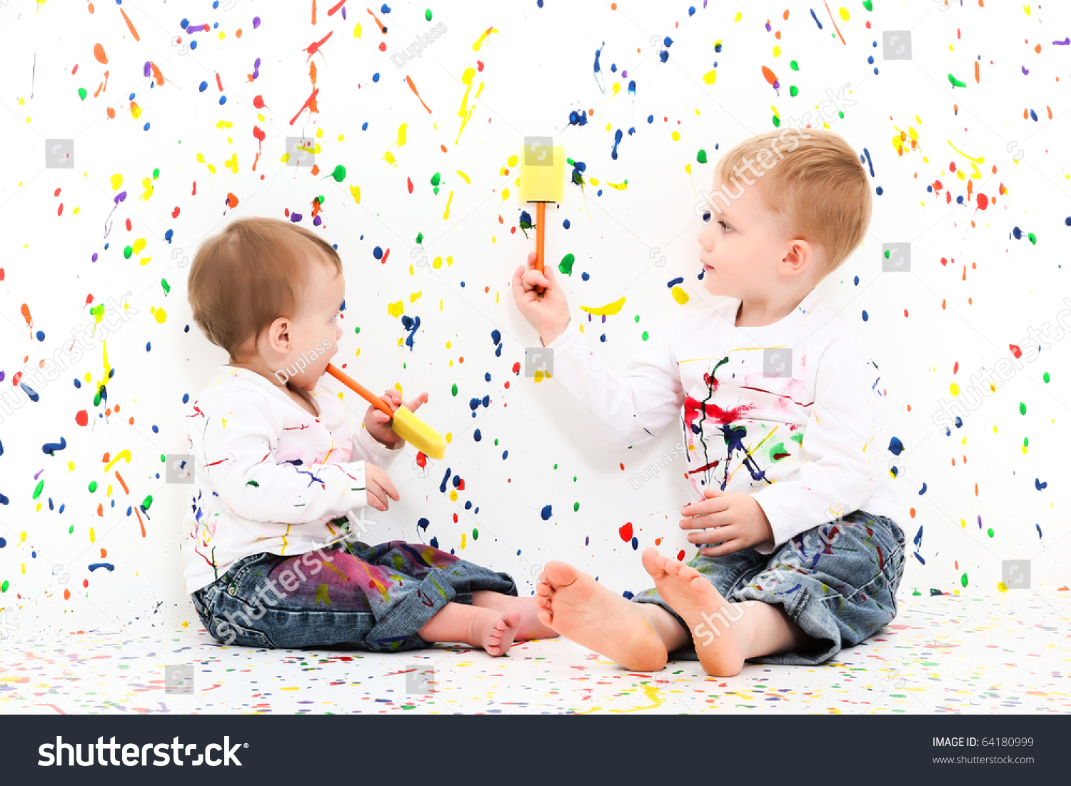 Adorable Brother And Sister Toddlers Covered In Paint On ...