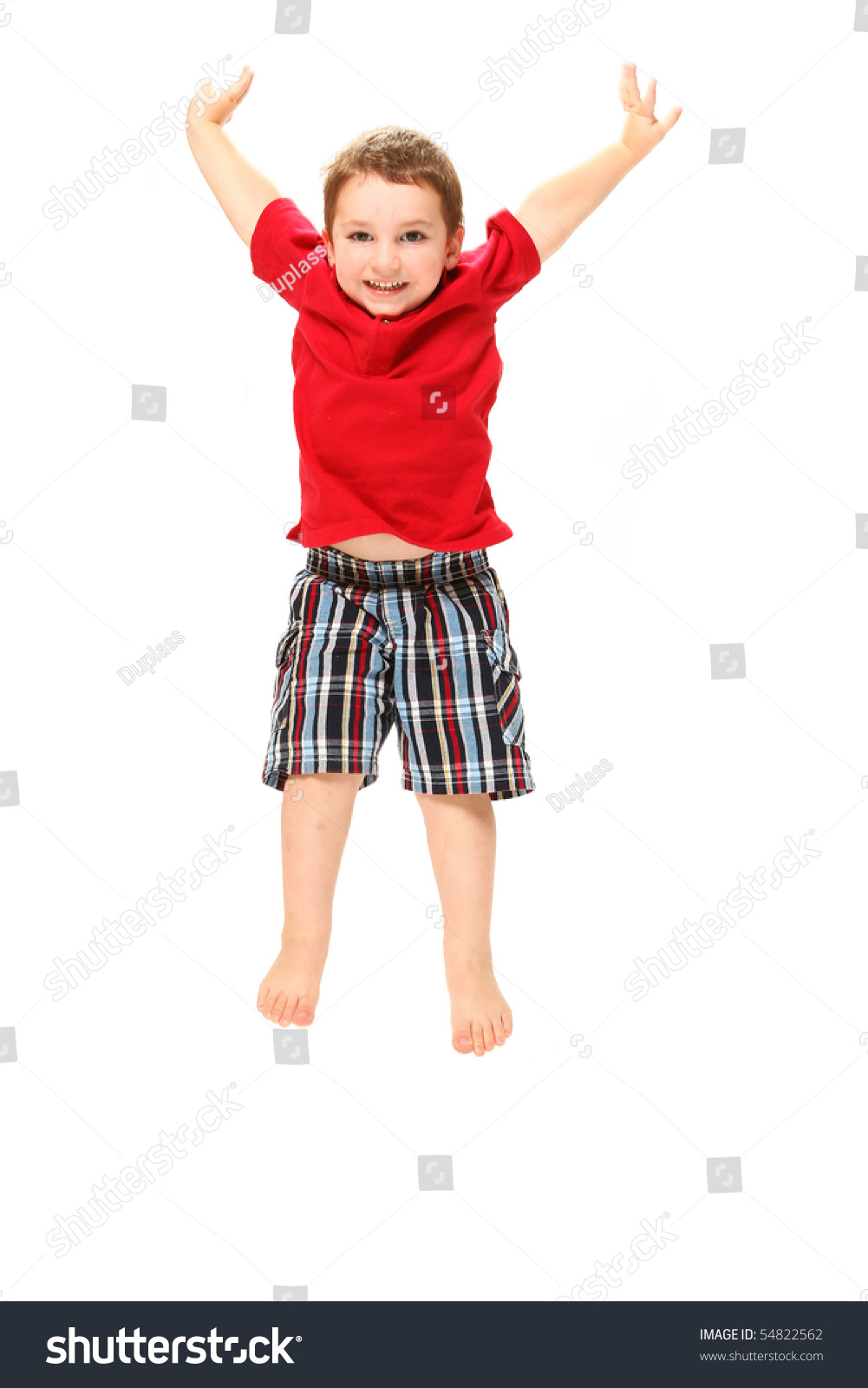 Adorable Three Year Old Boy Jumping Over White. Stock Photo 54822562 