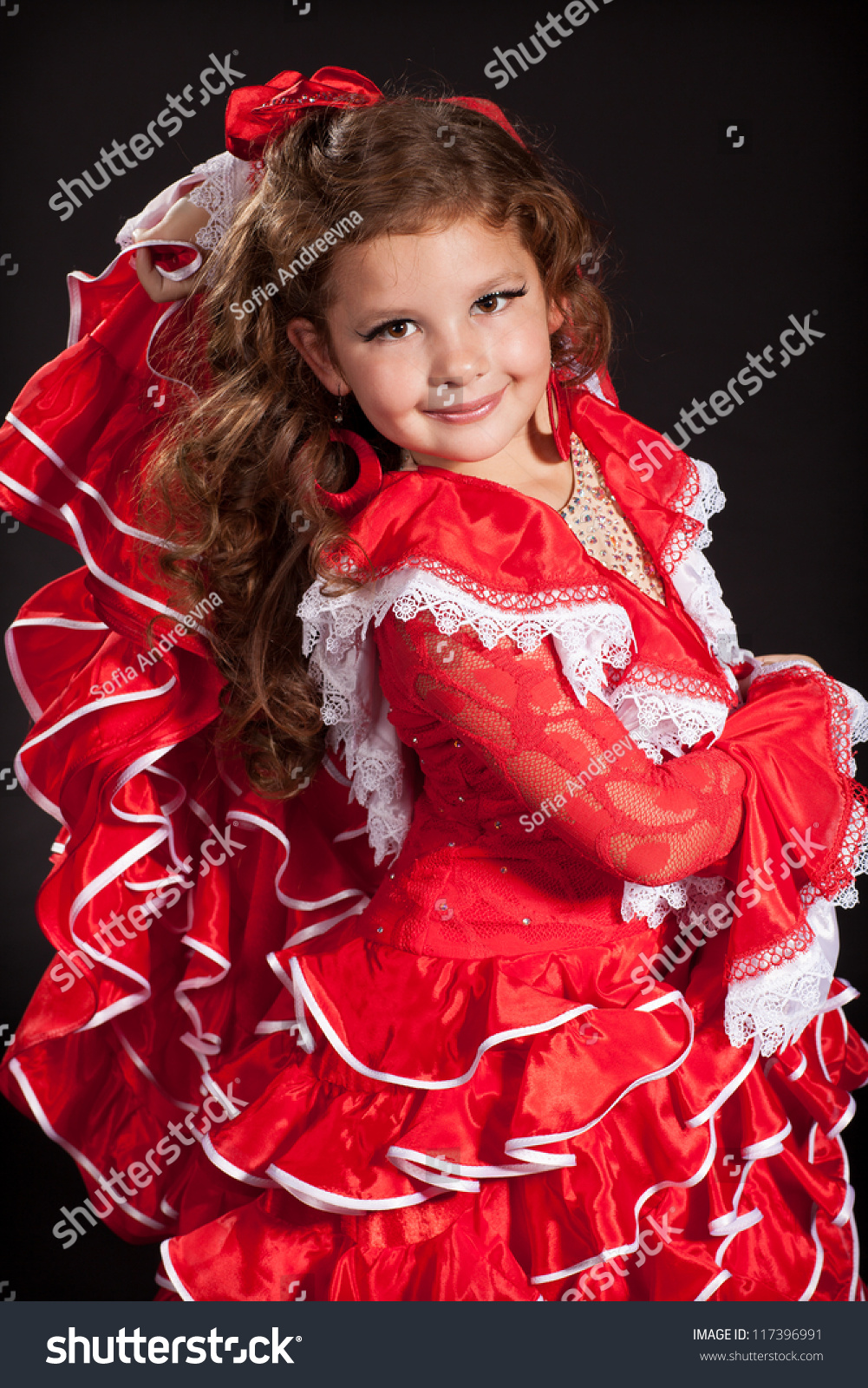 Adorable Toddler Girl Dancing Flamenco Traditional Stock Photo