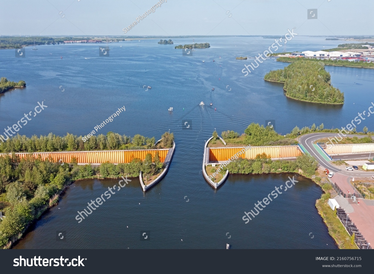 Aerial Aquaduct Harderwijk Veluwemeer Netherlands Stock Photo