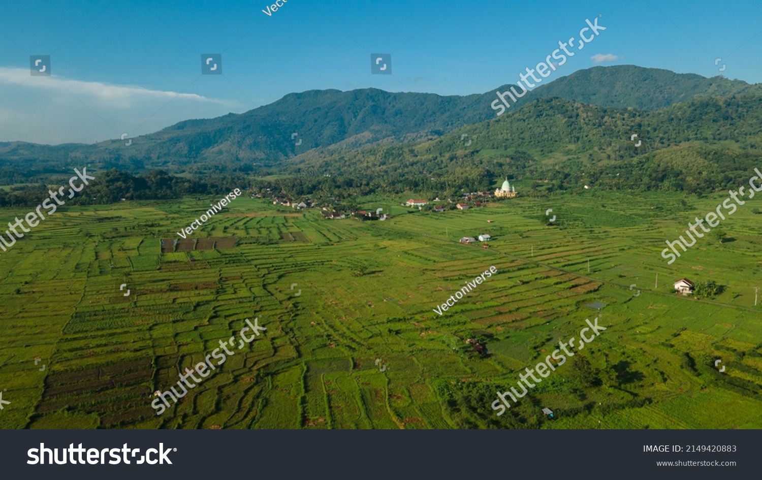 Aerial View Terraced Rice Fields Green Stock Photo 2149420883