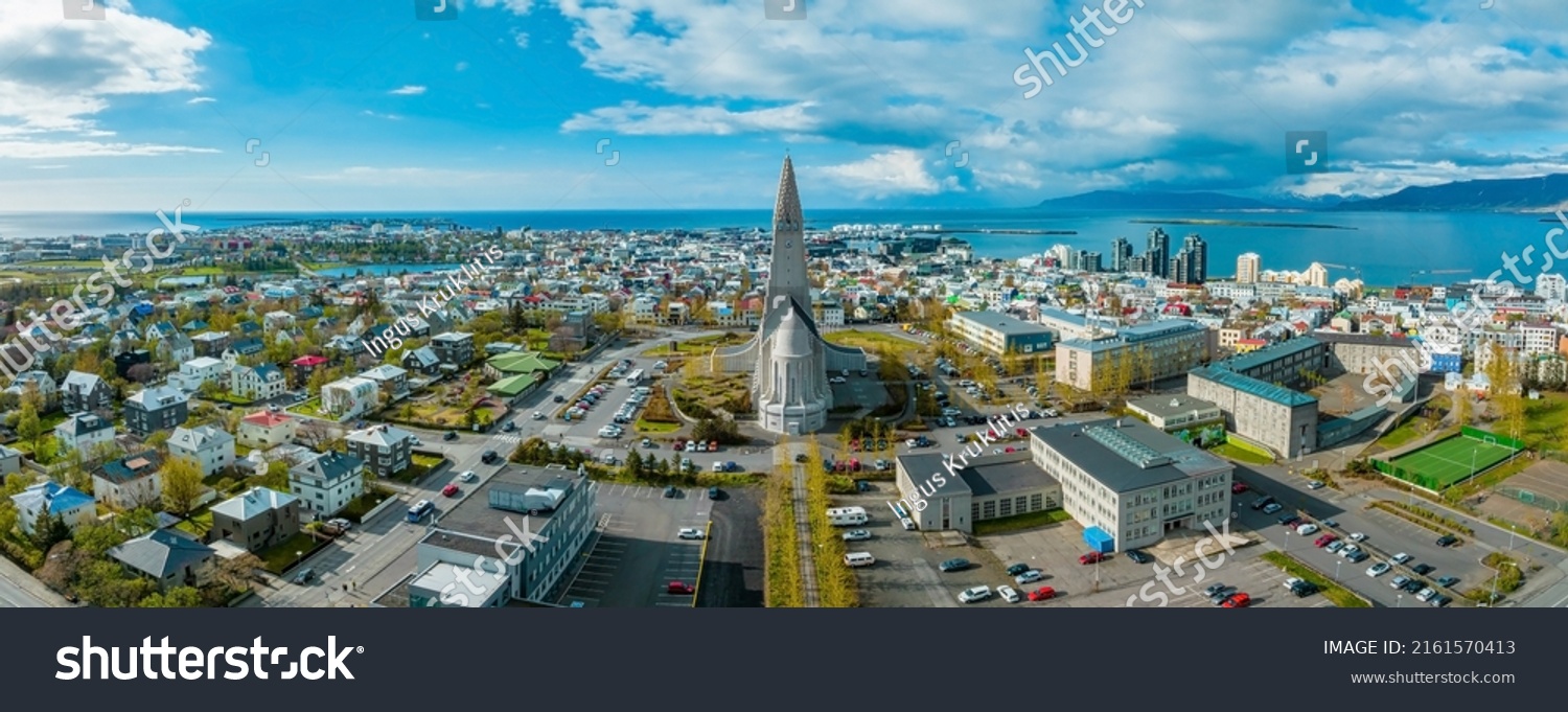 Aerial View Hallgrimskirkja Church Reykjavik Scenic Stock Photo