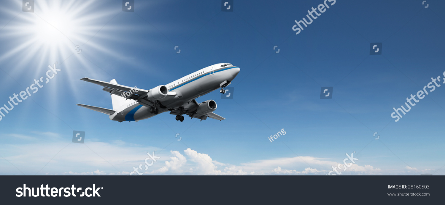 Aeroplane Flying On A Clear Blue Sky Aeroplane Flying On A Clear Blue Sky Stock Photo 28160503