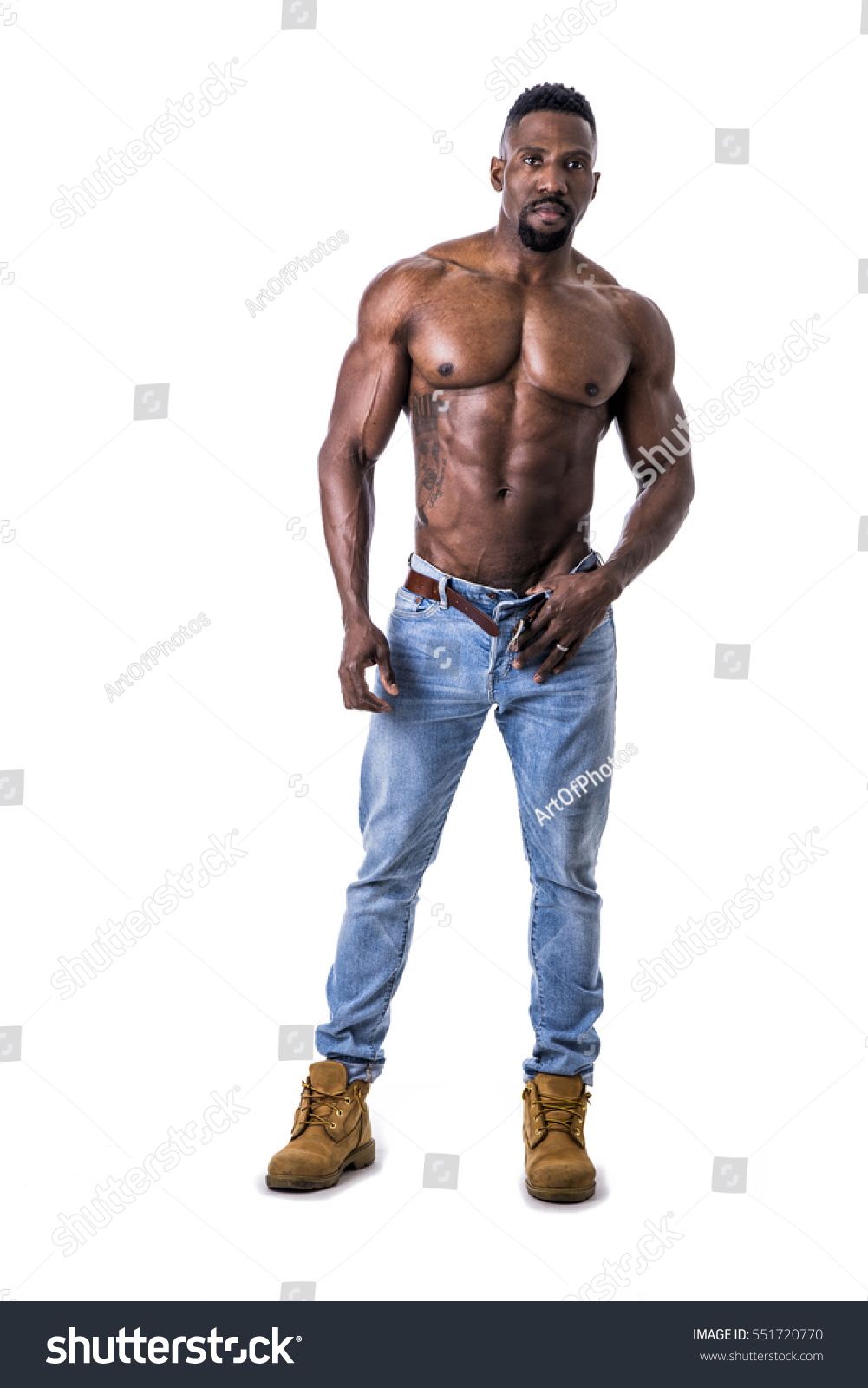 African American Bodybuilder Man Naked Muscular Stock Photo