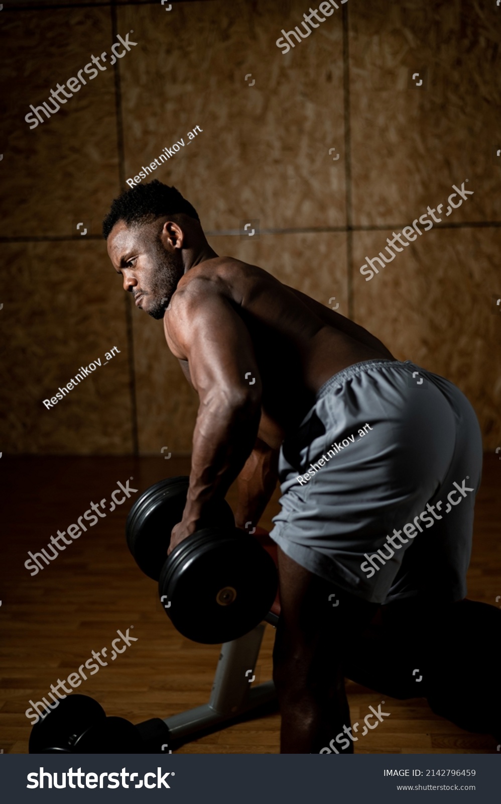 African American Man Naked Torso Doing Stock Photo