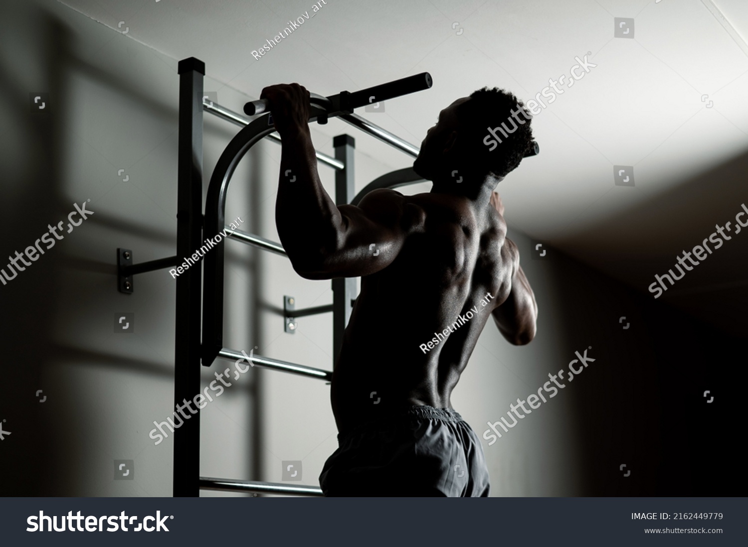 African American Man Naked Torso Pulls Stock Photo 2162449779