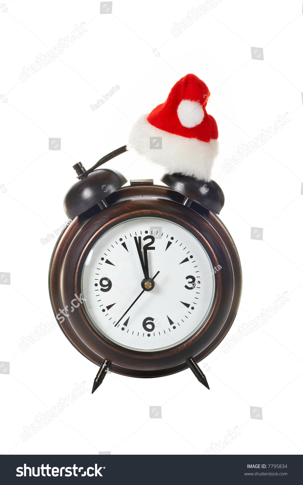 Safety Hat Isolated With Alram Clock Alarm Clock With Hat Isolated White