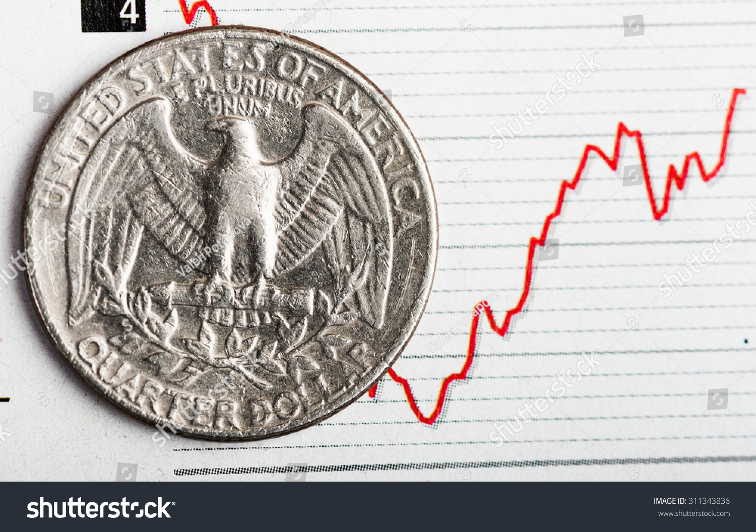 American Coin On Fluctuating Graph Rate Stock Photo 311343836 