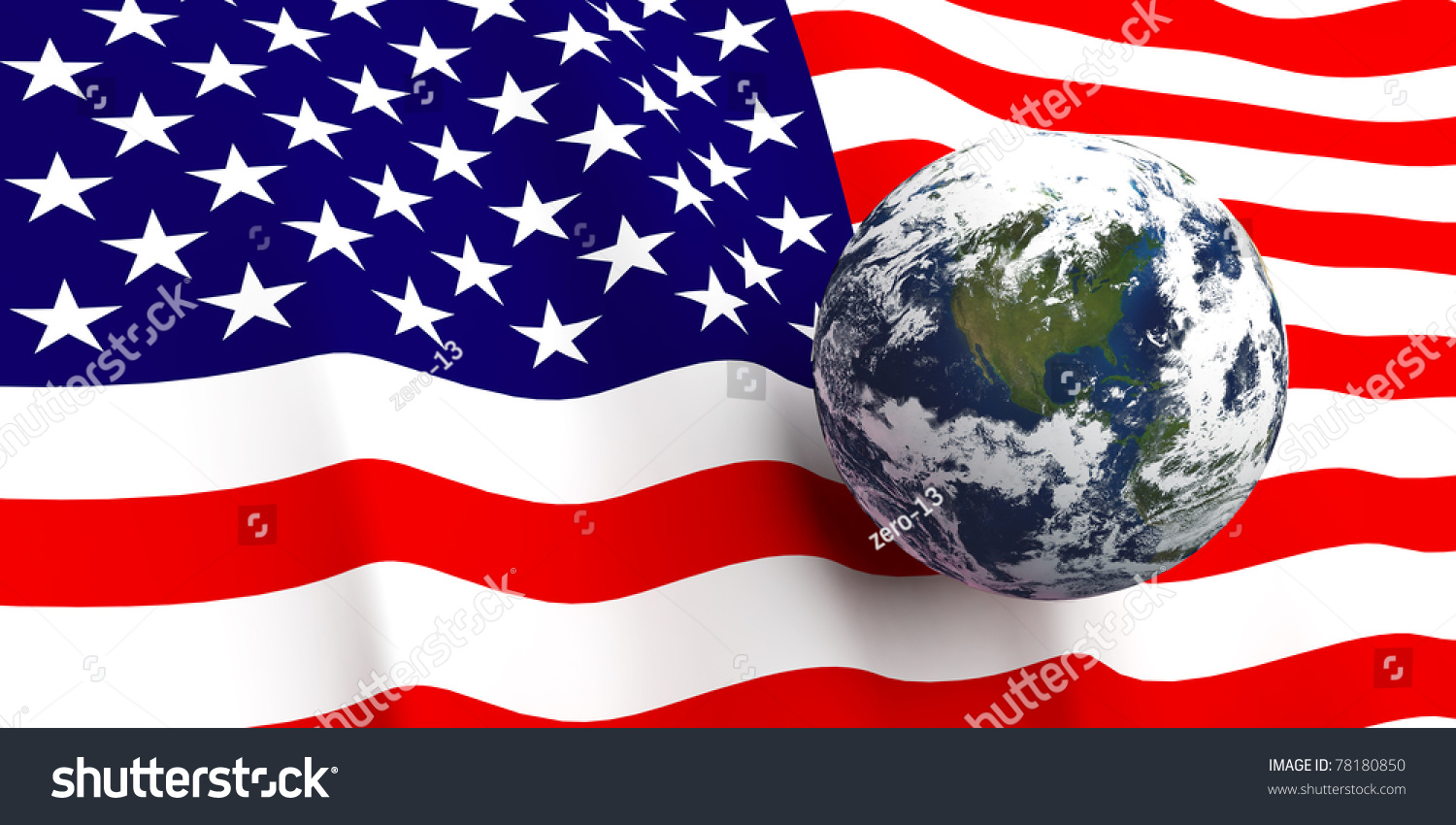 American Flag Background, Earth In Foreground Showing Country Of The 