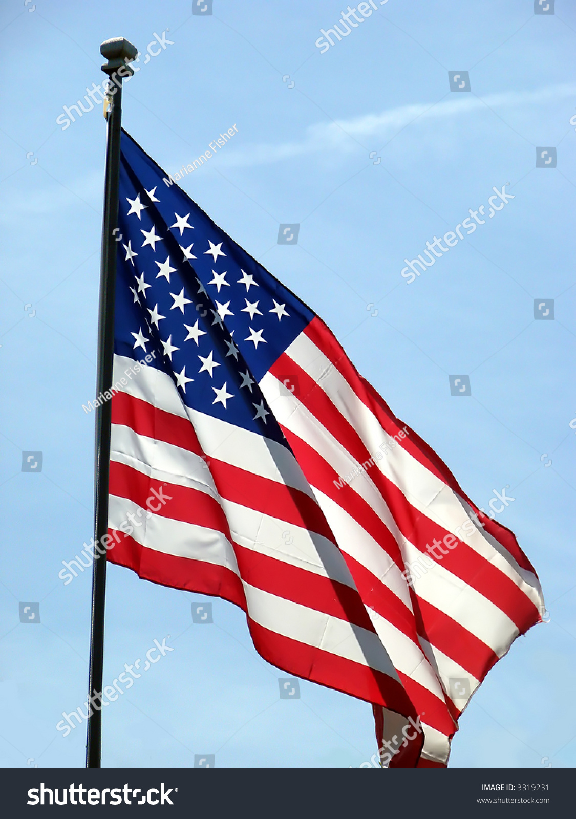 American Flag Blowing In Wind Stock Photo 3319231 Shutterstock