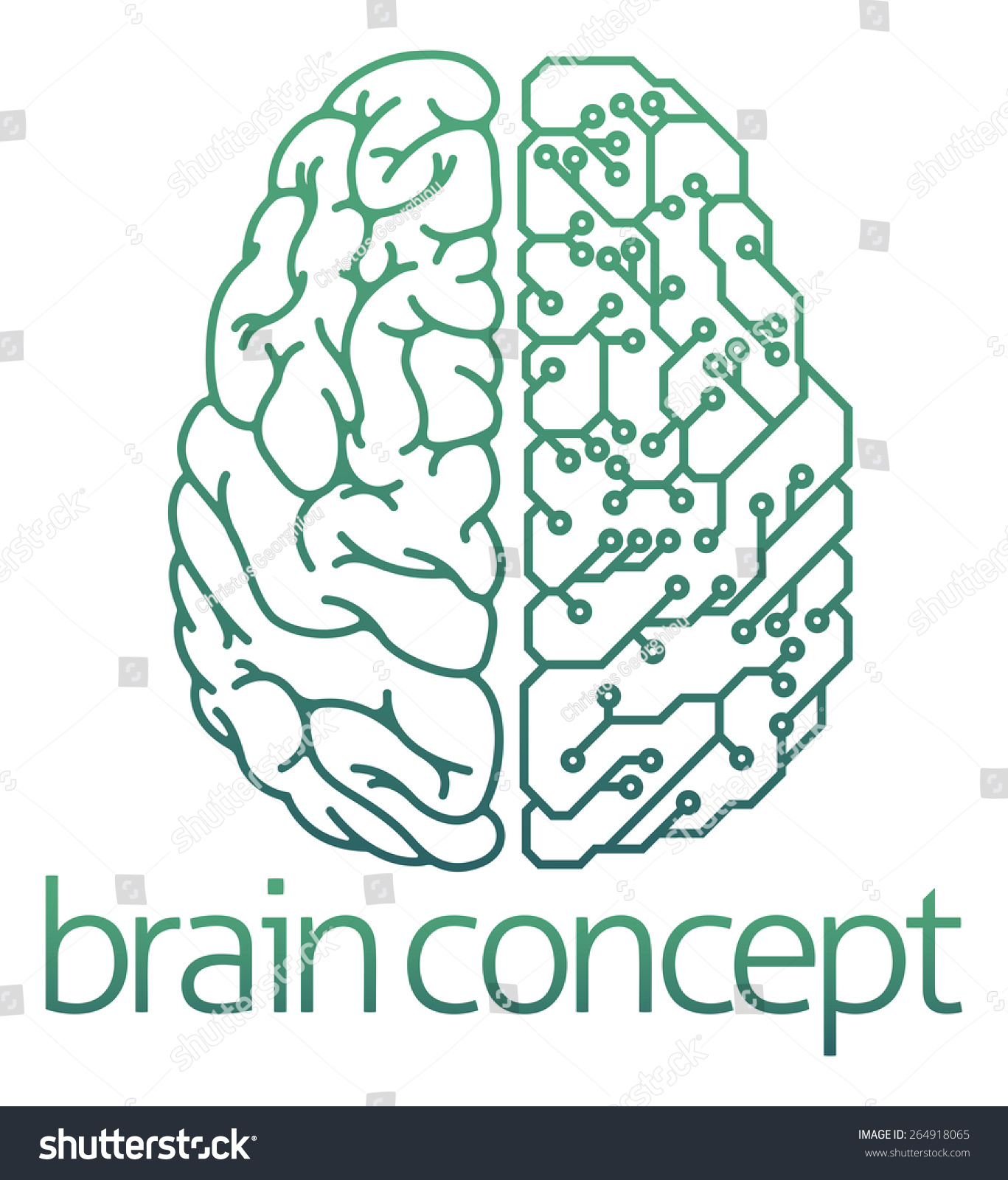 An abstract illustration of a brain half electrical circuit board concept design An abstract illustration of a brain half electrical circuit board concept design