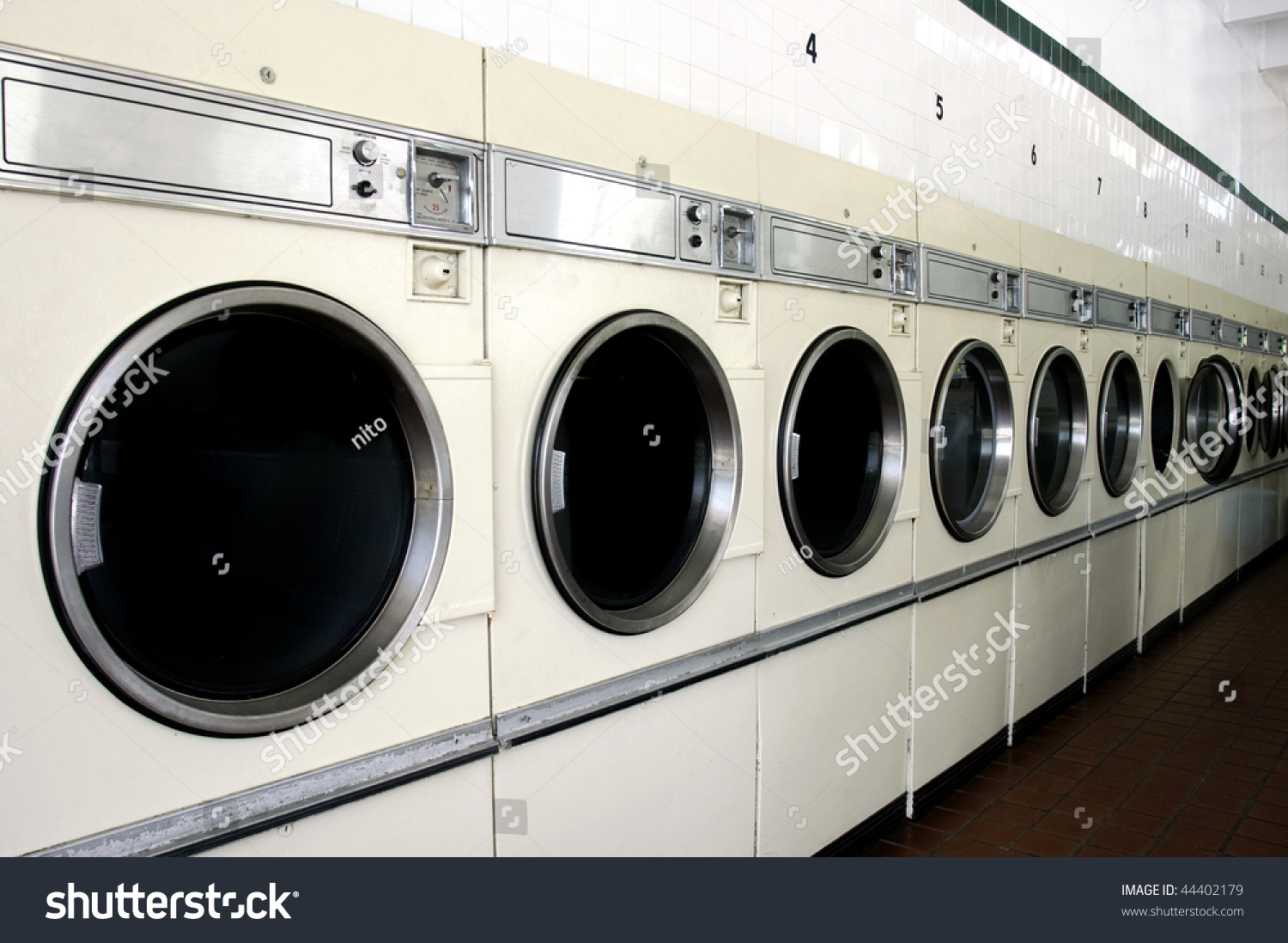 An American Laundry With Many Washing Machines Stock Photo 44402179