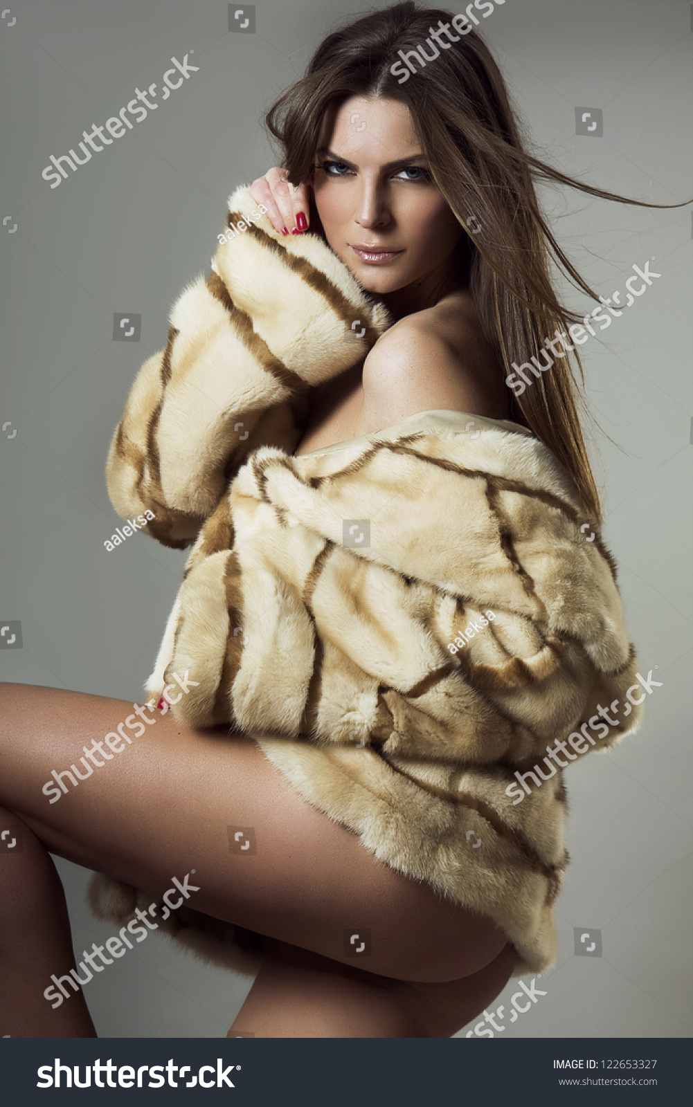 Image Beautiful Naked Woman Fur Coat Stock Photo Edit Now