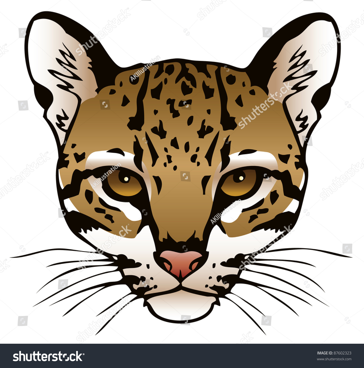 An Ink Drawing Of An Ocelot'S Face. Raster. Stock Photo 87602323